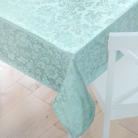 Fabric Tablecloth 70 Round Jacquard Damask Green Floral - Picture 2 of 3
